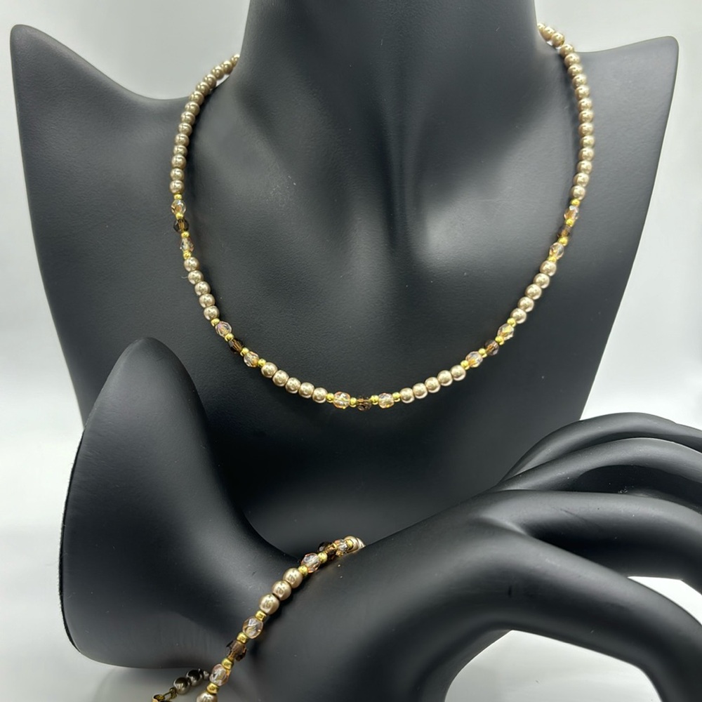 Napier gold, brown and clear beaded necklace and bracelet, perfect for fall!